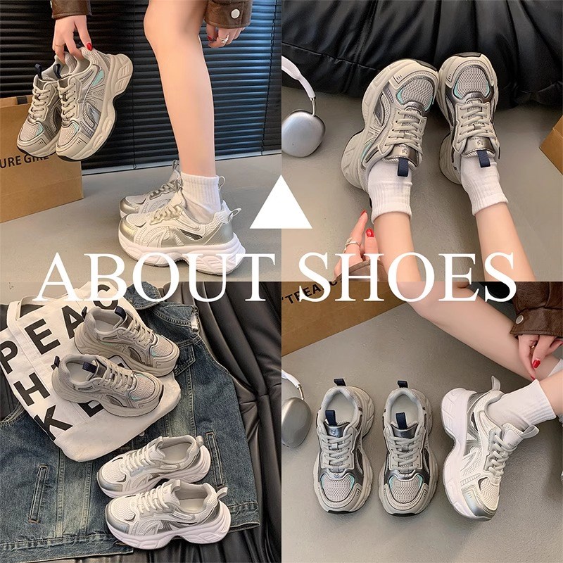 厚底老爹鞋女款2025春季新款透气小个子增高运动休闲鞋百搭女鞋子 - 图2