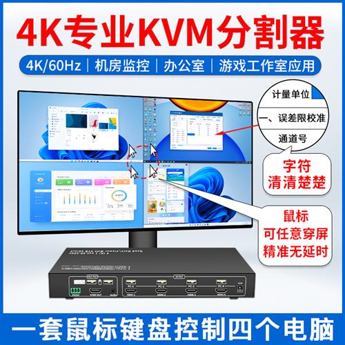 速发4k/60hz画面分割器电脑hdmi分屏器KVM四进一出监控多屏幕显示-图0