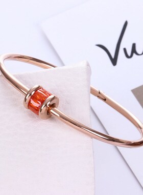 气质冰晶石手镯转动玫瑰金饰品时尚彩钻爆花U石方钻冰花手环