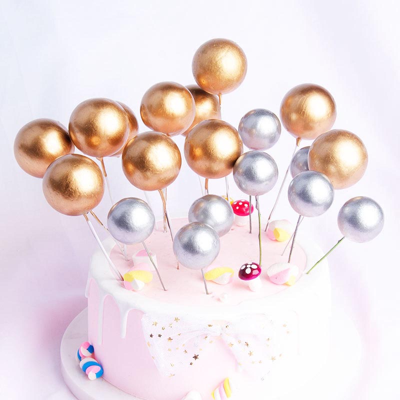 推荐20pcs Golden Ball Cake Topper Happy Birthday Party Baby - 图0