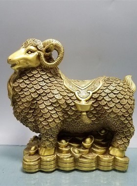 纯铜羊摆件万福羊生肖羊领头羊家居客厅办公室桌面装饰品铜羊绵羊