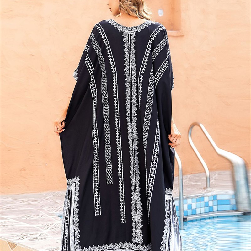 推荐Black Beach Cover Up Plus Size Robe Kaftans Sarong Bathi - 图1