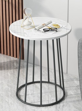 北欧铁艺茶几创意客厅家用小户型C小桌子阳台咖啡桌大理石纹小圆