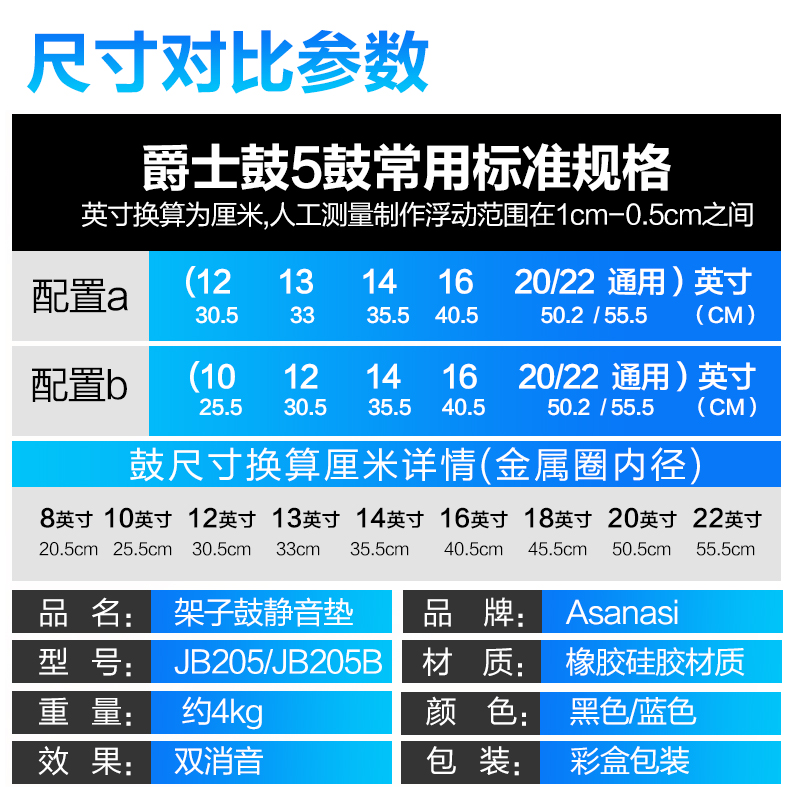 Asanasi架子鼓消音垫五鼓两镲三镲四镲硅胶静音垫套装鼓垫隔音垫 - 图2