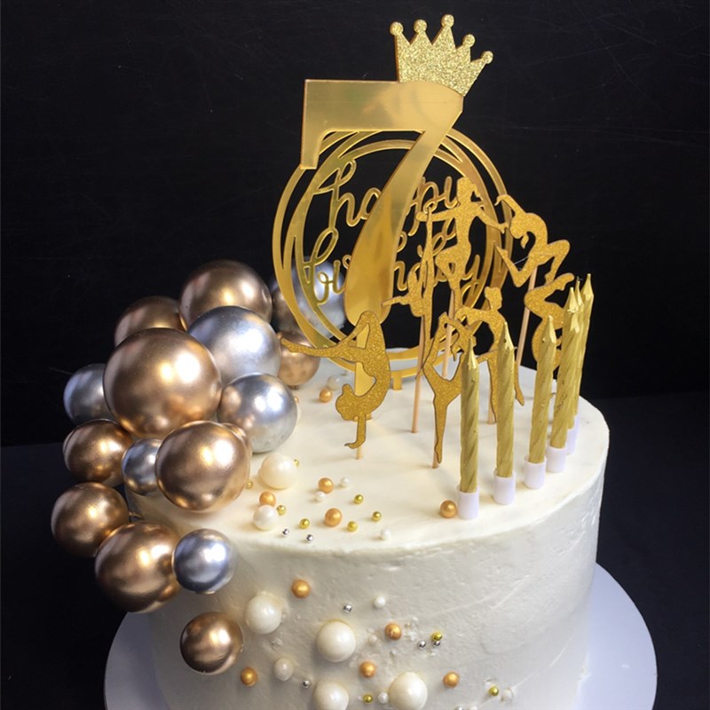 推荐20pcs Golden Ball Cake Topper Happy Birthday Party Baby - 图2