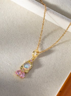 欧美时尚彩锆石童话小公主项链女卡通百搭insP风锁骨链 甜美气质