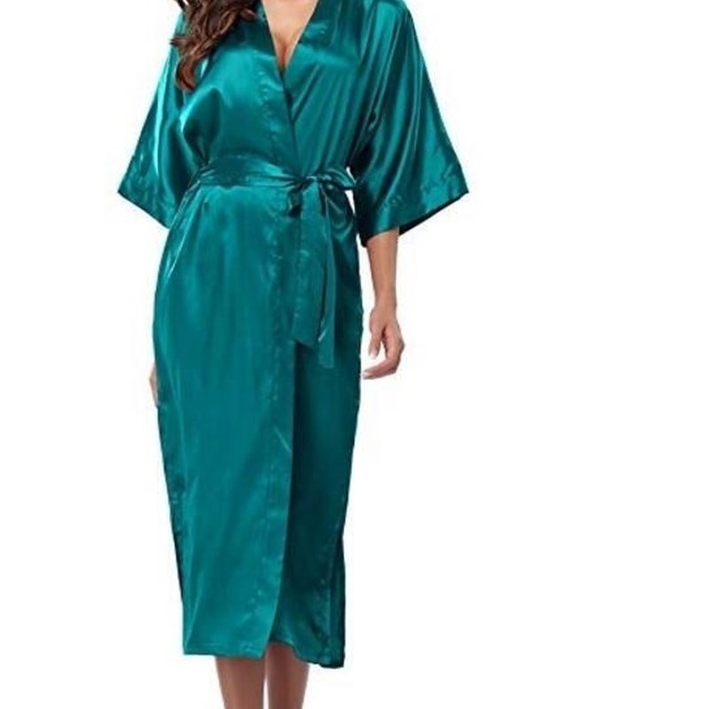 推荐Silk Satin Long Robe Kimono Bath Robes women Sexy Bathro - 图0