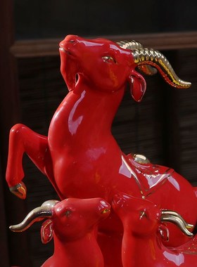 陶瓷十二生肖羊三阳开泰吉祥家居饰品三羊开泰高档商务开业礼品