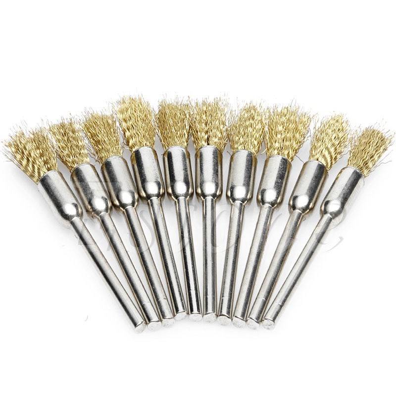 推荐1 Set 10pc Mini Wire Brush Brushes 3mm x 5mm Brass Cup W-图0