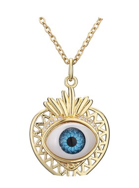 小众高货Fruit shape blue eyes of gold plating copper necklac
