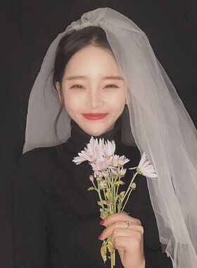 头纱头饰仙森系白色纱网红拍照道具新娘主婚纱T领证简约大气蓬蓬