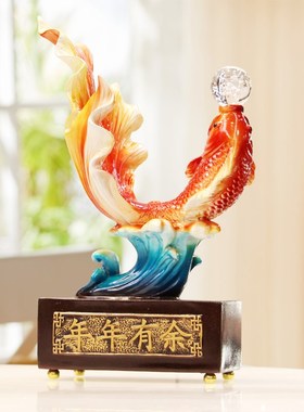 蒸蒸日上红鲤鱼摆件客厅酒柜电视柜玄关摆设摆件开业乔迁礼品摆件