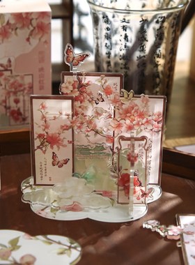 古风亚克力多插立牌 携花问君高颜值国风屏风桌案花卉桌面小摆件