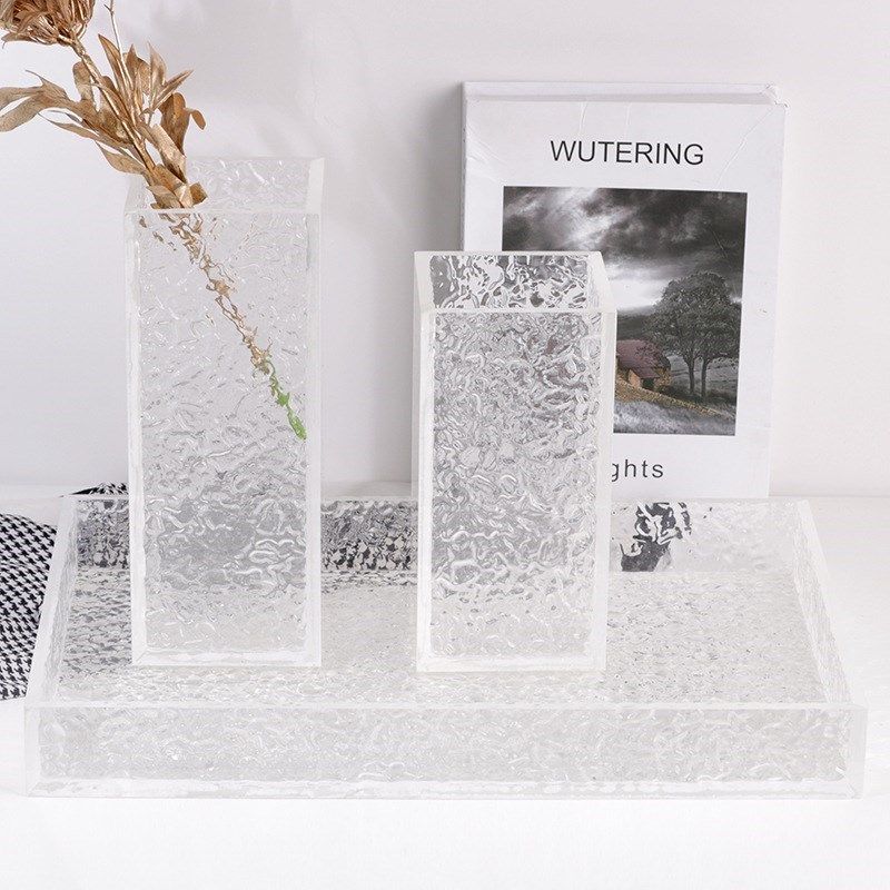 亚克力水波纹透明大口径干花插花装饰花瓶花器门店样板房托盘摆件,淘宝优惠券,粉丝福利购,淘宝优惠卷