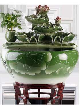 创意陶瓷雾化水循环招财流水摆件新中式家居客厅观景大号鱼缸装饰