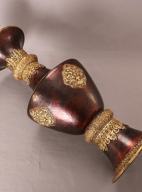 尼泊尔风格家居铜花瓶西藏式特色手工艺复古装饰八吉祥贴花摆件