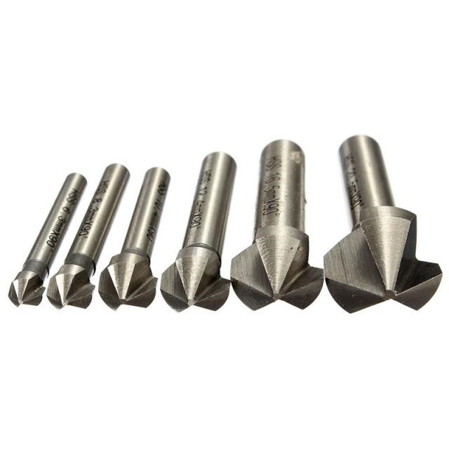 速发6Pcs 3 Flute 90 Degree HSS Chamfering Cutter End Mill To - 图2