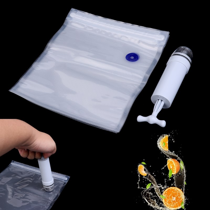 5Pcs Packaging Bag+Food Vacuum Sealer Storage Saver Hand Pum - 图0