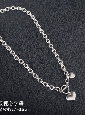 锁骨链酷网红个j性爱心桃心吊坠土酷女潮 嘻哈OT扣项链脖链配饰