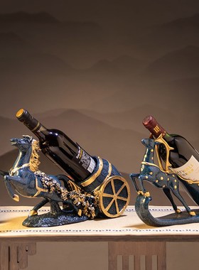 新中式高端马到成功红酒架摆件简约现代酒柜摆设展示柜高档装饰品