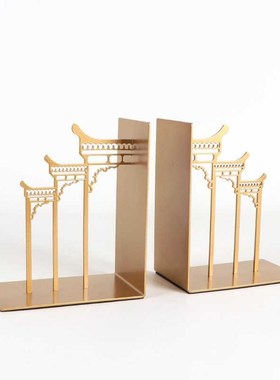 新中式金属建筑书挡书靠摆件样板间书房办公室电视柜客厅软装饰品