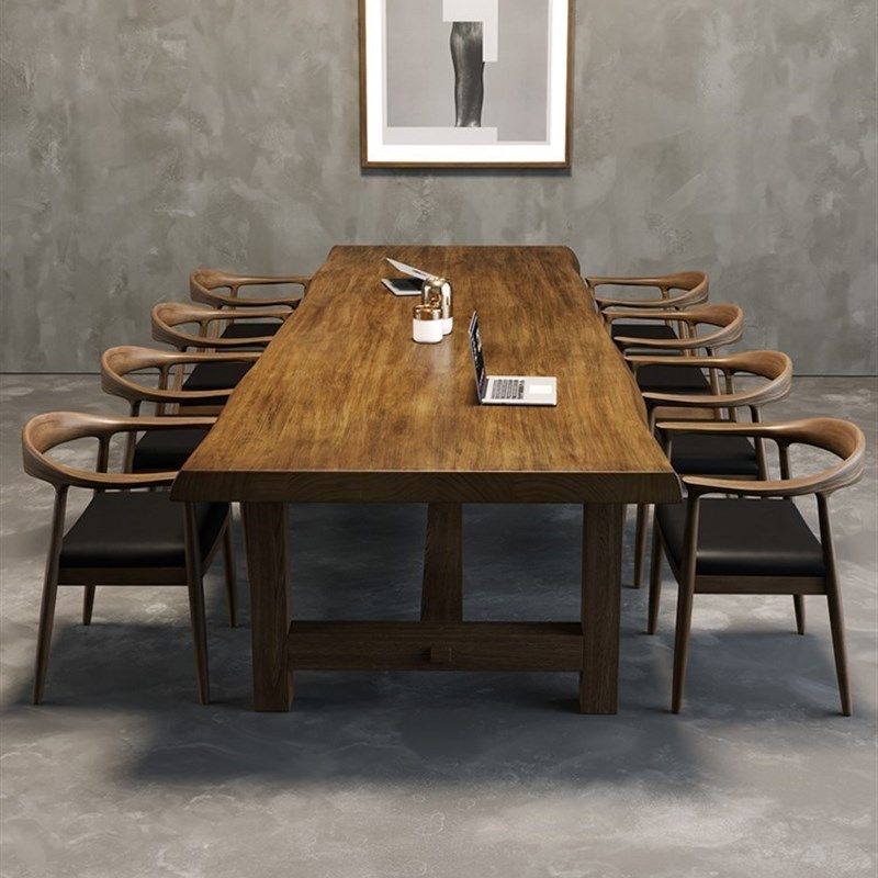 实木会议桌简约现代客厅大板长桌工业风桌椅组合大桌子Z洽谈工作