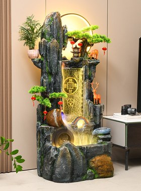 假山流水循环水喷泉摆件招财进宝生财鱼缸造景风水轮公司开业装饰