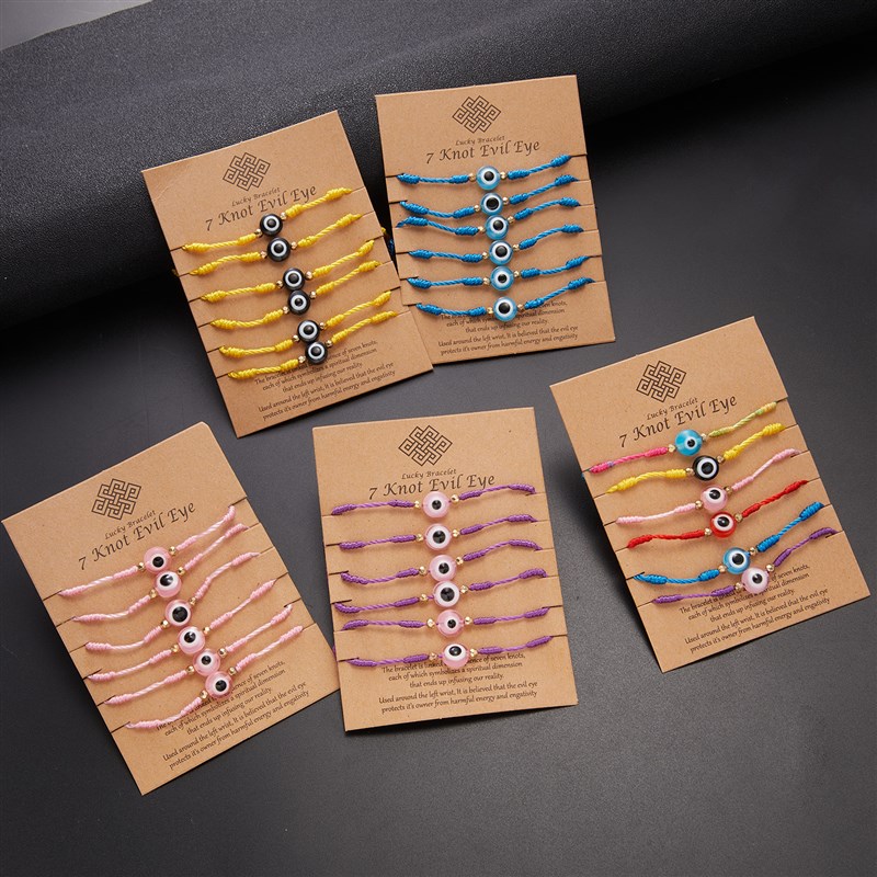 新品6Pcs Luckly Turkish Evil Eye Braided Bracelet Set for Wo