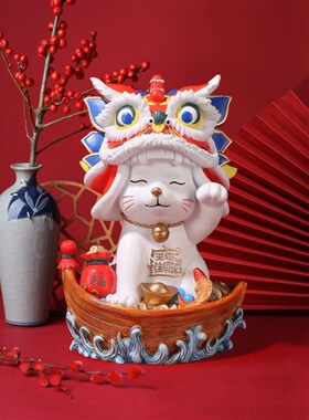 国潮树脂工艺品摆件礼盒装家居装饰品招H财猫动物收纳摆件新年礼