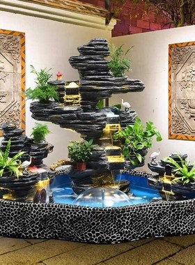 大型假山流水喷泉花园别墅鱼池水循环背公司造景酒店景装饰品新款