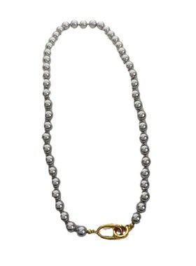 仿施家玻璃珍g珠 项链秋冬优雅时尚真多麻灰色小众高级感毛衣链