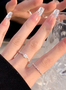 小方钻开口戒指女小众设计回流素圈戒指女轻奢高级感食指指环素戒