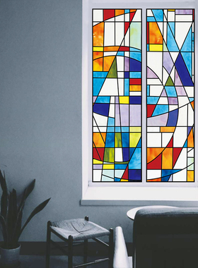 彩色玻璃贴纸h做旧复古窗户透光不透明自粘欧式窗纸贴膜遮光窗花