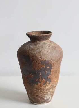 侘寂风陶瓷花瓶粗陶瓶插花复古怀旧手工民宿P酒店禅意摆件新中式