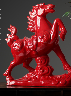 陶瓷马摆件红色办公室客厅装饰品风生水起唐三彩大红马工艺品礼品