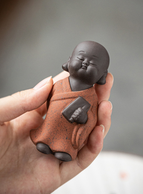 创意紫砂小和尚禅意人物可爱小号沙弥桌面装饰品微景观造景摆件