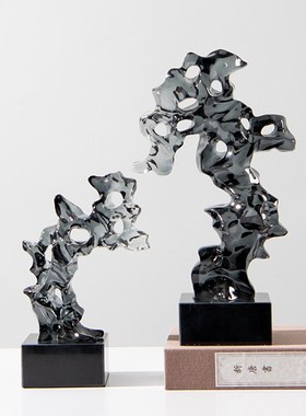 新中式透明石头珊瑚太湖石摆件样板间书房博古架茶几书柜软装饰品