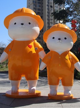 网红卡通熊玻璃钢雕塑商场店铺门口美陈装饰幼儿园打卡玩偶大摆件