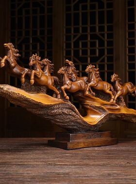 彩绘八骏马摆件招财n生肖马现代中式电视柜家居客厅玄关高档办公