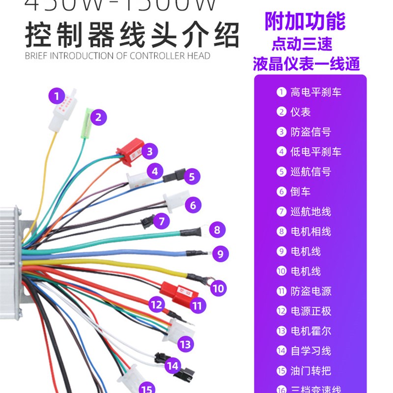 电动瓶机车三模正l弦波矢量变频直流无刷马达控制器通用48v6 - 图0