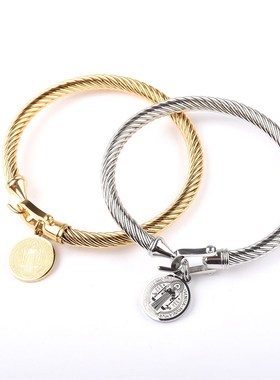 潮流欧美ins风设计感百搭气质手饰扭线U型钩钛钢手镯饰品