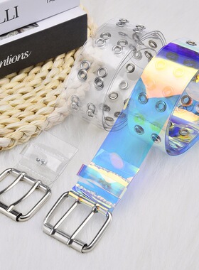 热销2022 Two Row PVC Clear Belt For Women Fashion Pin Buckle