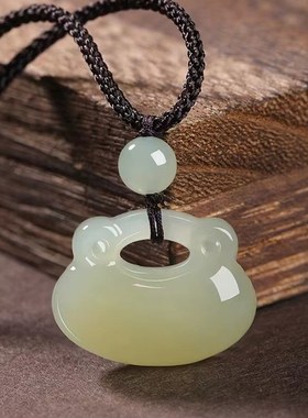 天然和田玉晴水如意锁宝宝锁吊坠红绳款手工编制男女款项饰品