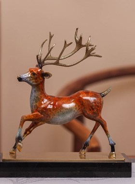 新中式铜鹿摆件客厅电视柜书柜酒柜玻璃柜高档家居装饰品乔迁礼品