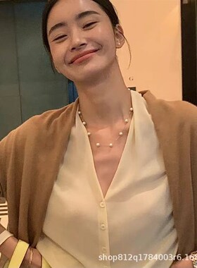 异彩手作ins风高级感q名媛轻奢近圆强光满天星天然淡水珍珠锁骨链