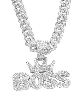 欧美嘻哈夸张皇冠字母BOSS吊坠古巴项链 夜店个T性蹦迪男士项饰品