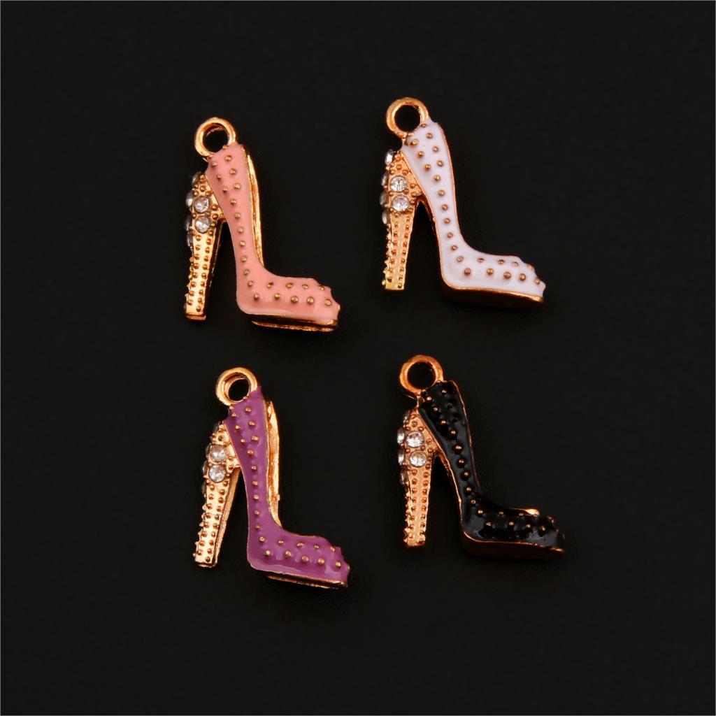 速发10Pcs Enamels High Heels Charms Making Women Shoe Pendan - 图1