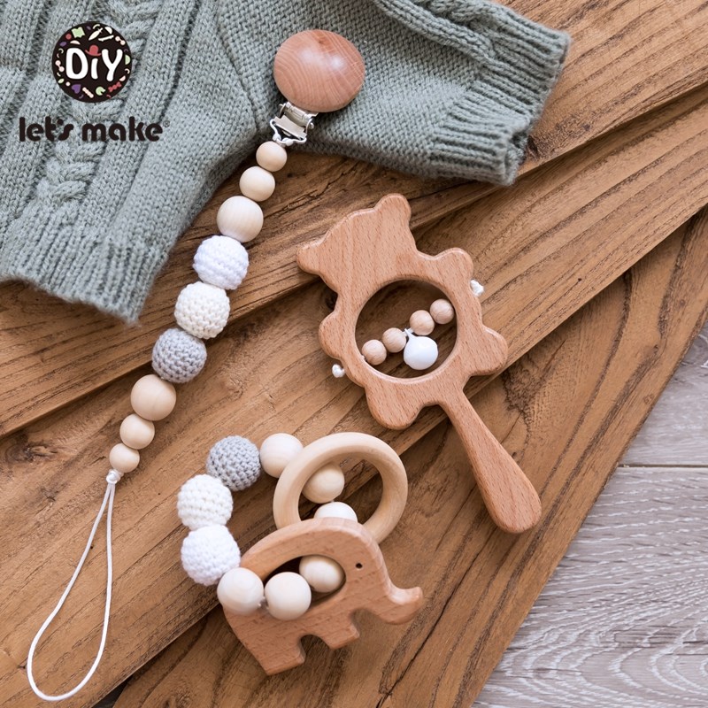 Let'S Makfe 1Set Baby Toys Wooden Rattle Infant Babyplay Bab - 图0