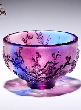 淄博手工古法琉璃梅兰竹菊碗摆件一套高档水晶中式中国风特色礼物