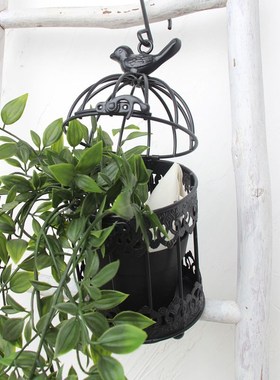 黑色装饰鸟笼铁艺装饰品家居多肉盆栽盘花盆多功能家居饰品摆现货